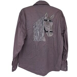 Vtg Horse Embroidered Pearl Snap Western Shirt Medium Mens Brown Fringe Led Jo